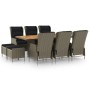 Set de comedor jardín 9 piezas cojines ratán sintético marrón