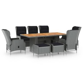 Set comedor jardín 9 pzas y cojines ratán sintético gris claro