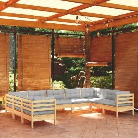 Garden furniture set 9 pieces and gray pine wood cushions by vidaXL, Garden sets - Ref: Foro24-3097318, Price: 744,54 €, Disc...