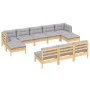 Garden furniture set 10 pieces and gray pine wood cushions by vidaXL, Garden sets - Ref: Foro24-3097114, Price: 753,36 €, Dis...