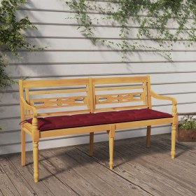 Banco Batavia con cojín rojo vino madera maciza de teca 150 cm