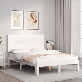 White solid wood bed frame with headboard 120x200 cm by vidaXL, Beds and slatted bases - Ref: Foro24-3193657, Price: 152,00 €...