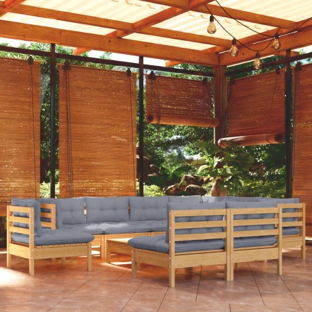 Gartenmöbel-Set 10-teilig und Kissen aus massivem Kiefernholz von vidaXL, Gartensets - Ref: Foro24-3096748, Preis: 789,37 €, ...