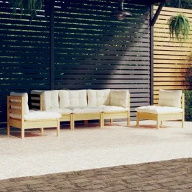 Garden furniture 5 pieces and cushions solid cream pine wood by vidaXL, Garden sets - Ref: Foro24-3096184, Price: 380,32 €, D...