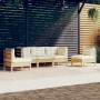 Gartenmöbel 5-teilig und Kissen aus massivem cremefarbenem Kiefernholz von vidaXL, Gartensets - Ref: Foro24-3096184, Preis: 4...