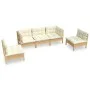 MMuebles de jardín 5 pzas y cojines madera maciza de pino crema de vidaXL, Conjuntos de jardín - Ref: Foro24-3096184, Precio:...