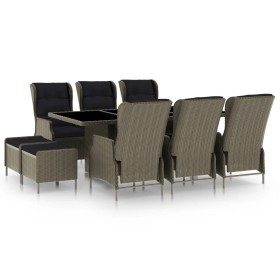 Set de comedor jardín 9 piezas cojines ratán sintético marrón
