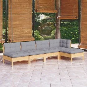 5-piece garden furniture set with gray pine wood cushions by vidaXL, Garden sets - Ref: Foro24-3096333, Price: 354,59 €, Disc...