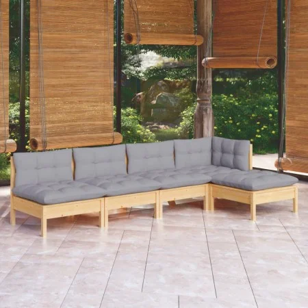 Juego de muebles de jardín 5 pzas y cojines madera pino gris de vidaXL, Conjuntos de jardín - Ref: Foro24-3096333, Precio: 35...