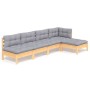5-piece garden furniture set with gray pine wood cushions by vidaXL, Garden sets - Ref: Foro24-3096333, Price: 354,65 €, Disc...