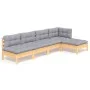 Juego de muebles de jardín 5 pzas y cojines madera pino gris de vidaXL, Conjuntos de jardín - Ref: Foro24-3096333, Precio: 35...