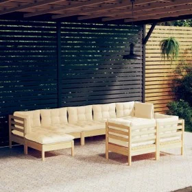 Garden furniture 9 pieces and cushions solid cream pine wood by vidaXL, Garden sets - Ref: Foro24-3097127, Price: 713,34 €, D...