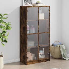 Aparador alto con puertas madera roble ahumado 68x37x142 cm