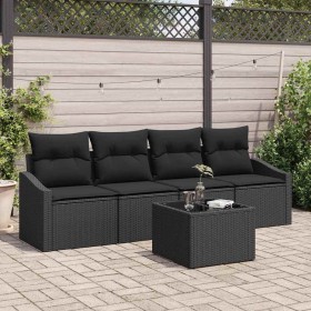 Conjunto de sofá de jardín Manual 5 pcs Negro 55 x 55 x 37 cm