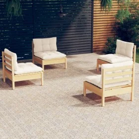 Gartenmöbel 4 Stück Kissen Creme Kiefer Holz von vidaXL, Gartensets - Ref: Foro24-3096028, Preis: 272,64 €, Rabatt: %