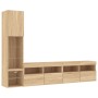Muebles TV pared con LED 4 pzas madera ingeniería roble Sonoma