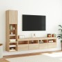 Muebles TV pared con LED 4 pzas madera ingeniería roble Sonoma