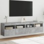 Muebles TV de pared luces LED 2 uds gris hormigón 80x30x40 cm