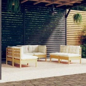 Garden furniture set 6 pieces with solid pine wood cream cushions by vidaXL, Garden sets - Ref: Foro24-3096208, Price: 423,48...