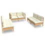 Gartenmöbel 6 Stück und Kissen aus massivem Kiefernholz creme von vidaXL, Gartensets - Ref: Foro24-3096208, Preis: 465,18 €, ...