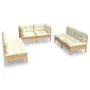 Muebles de jardín 6 pzas y cojines madera maciza de pino crema de vidaXL, Conjuntos de jardín - Ref: Foro24-3096208, Precio: ...