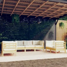 Garden furniture 7 pieces and cushions solid cream pine wood by vidaXL, Garden sets - Ref: Foro24-3096256, Price: 546,25 €, D...