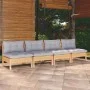 4-Sitzer-Gartensofa mit massiven grauen Kiefernholzkissen von vidaXL, Outdoor-Sofas - Ref: Foro24-3096123, Preis: 296,37 €, R...