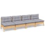 4-Sitzer-Gartensofa mit massiven grauen Kiefernholzkissen von vidaXL, Outdoor-Sofas - Ref: Foro24-3096123, Preis: 278,89 €, R...