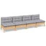 4-Sitzer-Gartensofa mit massiven grauen Kiefernholzkissen von vidaXL, Outdoor-Sofas - Ref: Foro24-3096123, Preis: 296,37 €, R...