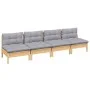 Sofá de jardín de 4 plazas con cojines madera maciza pino gris de vidaXL, Sofás de exterior - Ref: Foro24-3096123, Precio: 29...