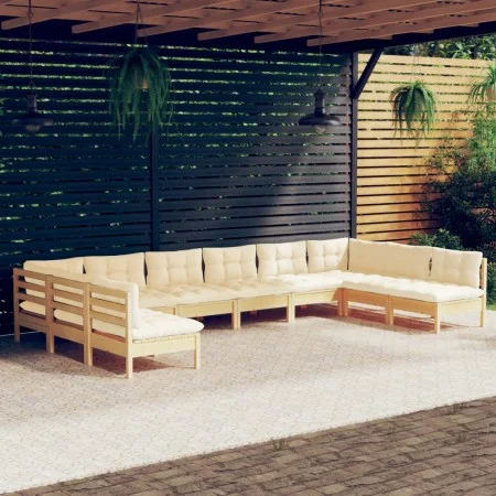 Garden furniture 10 pieces and cushions solid cream pine wood by vidaXL, Garden sets - Ref: Foro24-3097187, Price: 786,31 €, ...