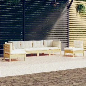 Garden furniture 6 pieces and cushions solid cream pine wood by vidaXL, Garden sets - Ref: Foro24-3096196, Price: 423,48 €, D...