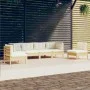 Gartenmöbel 6-teilig und Kissen aus massivem cremefarbenem Kiefernholz von vidaXL, Gartensets - Ref: Foro24-3096196, Preis: 4...