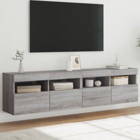 Muebles TV de pared con luces LED 2 uds gris Sonoma 80x30x40 cm