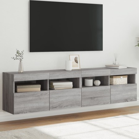 Muebles TV de pared con luces LED 2 uds gris Sonoma 80x30x40 cm