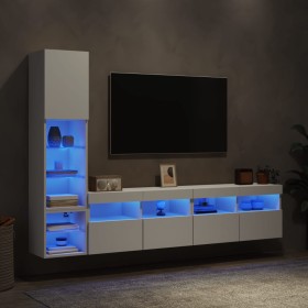 Muebles de TV de pared con LED 4 pzas madera ingeniería blanco