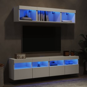 Muebles de TV de pared con LED 5 pzas madera ingeniería blanco