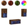 Muebles de TV de pared con luces LED 4 piezas roble ahumado