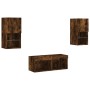 Muebles de TV de pared con luces LED 4 piezas roble ahumado