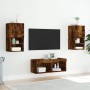 Muebles de TV de pared con luces LED 4 piezas roble ahumado
