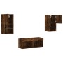Muebles de TV de pared con luces LED 4 piezas roble ahumado