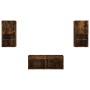Muebles de TV de pared con luces LED 4 piezas roble ahumado