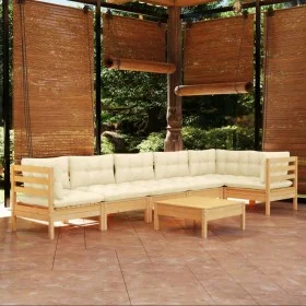 7-piece garden furniture set with cream-colored pine wood cushions by vidaXL, Garden sets - Ref: Foro24-3096400, Price: 519,2...