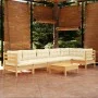 7-piece garden furniture set with cream-colored pine wood cushions by vidaXL, Garden sets - Ref: Foro24-3096400, Price: 519,2...