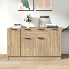 Aparadores 2 uds madera contrachapada roble Sonoma 60x30x70 cm