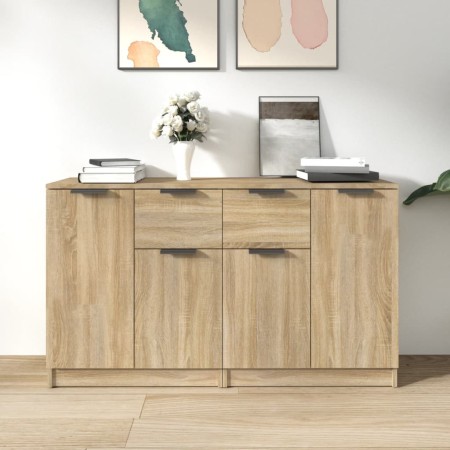 Aparadores 2 uds madera contrachapada roble Sonoma 60x30x70 cm