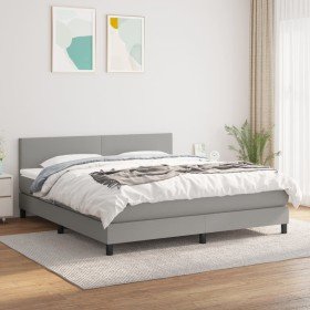 Cama box spring con colchón tela gris claro 160x200 cm Cama box spring con colchón tela gris claro 160x200 cm