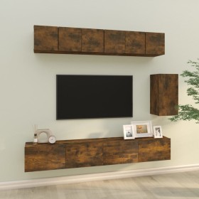 Set de muebles de TV 6 pzas madera contrachapada roble ahumado
