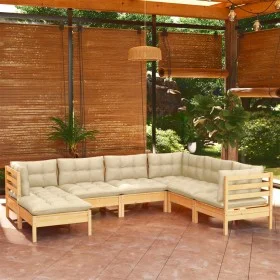 Garden furniture 7 pieces and cushions solid cream pine wood by vidaXL, Garden sets - Ref: Foro24-3096562, Price: 519,27 €, D...