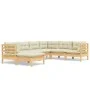 Muebles de jardín 7 pzas y cojines madera maciza de pino crema de vidaXL, Conjuntos de jardín - Ref: Foro24-3096562, Precio: ...